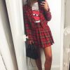 Clothing Rebellious Fashion | Red Tartan Crop Blazer Pleated Skirt Co-Ord - Holly