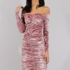 Clothing Rebellious Fashion | Pink Velvet Ruched Bardot Bodycon Dress - Louise