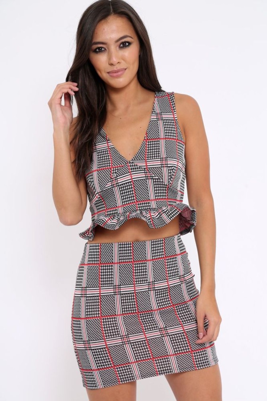 Clothing Rebellious Fashion | Black And White Hound Tooth Check Co-Ord Set - Kellie