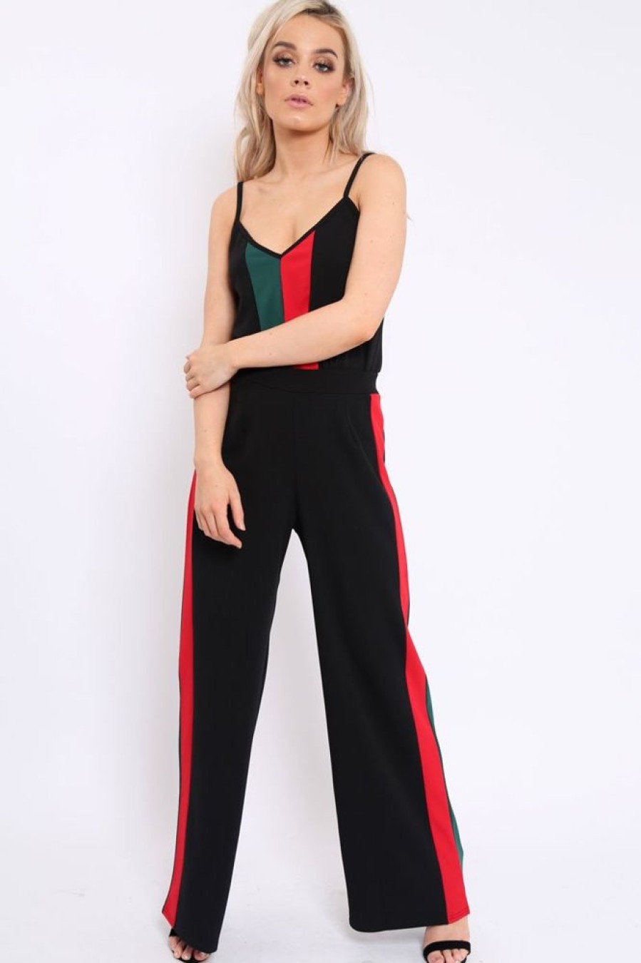 Clothing Rebellious Fashion | Black With Khaki And Red Stripe Co-Ord Set - Anora