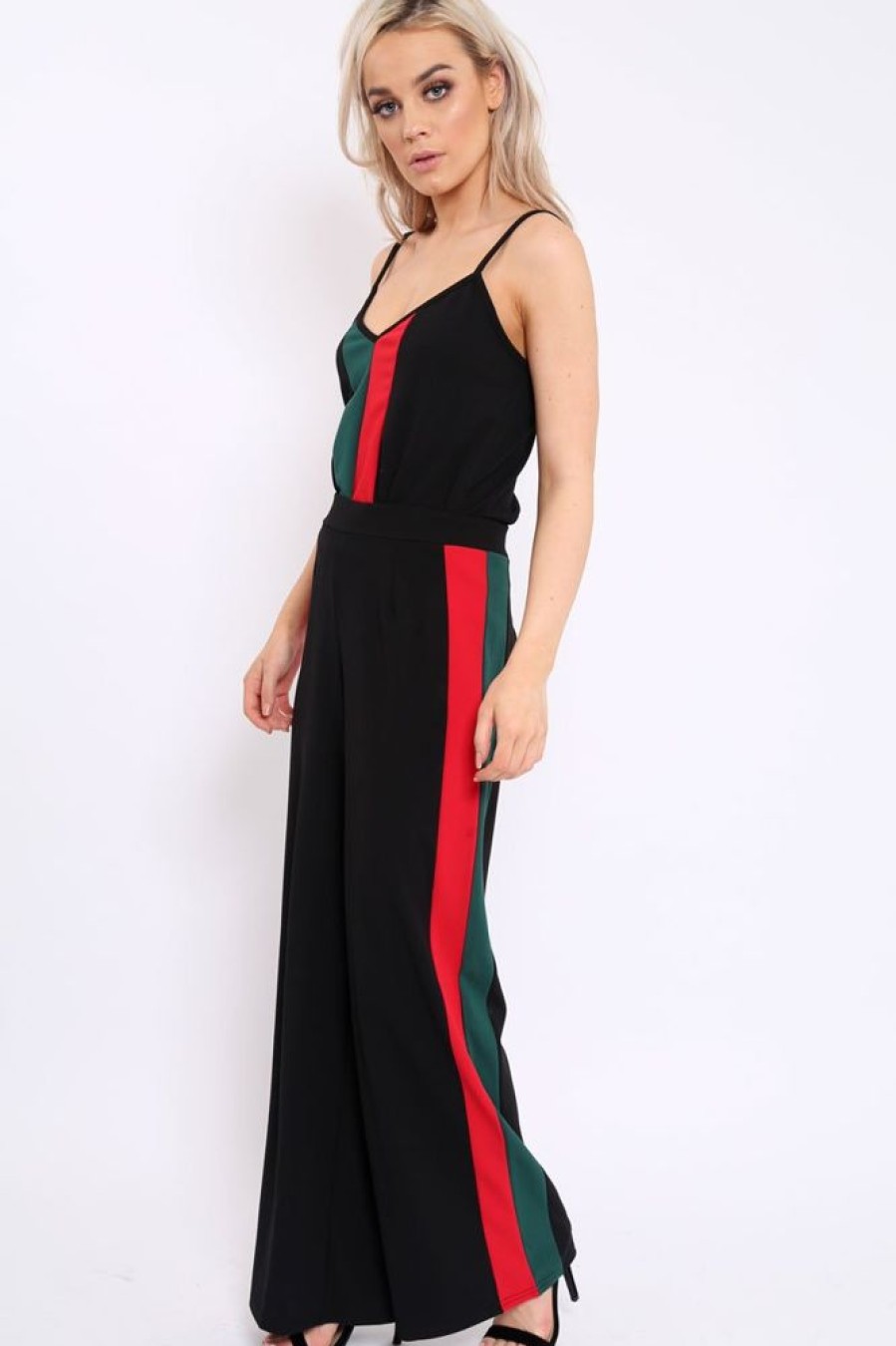 Clothing Rebellious Fashion | Black With Khaki And Red Stripe Co-Ord Set - Anora