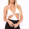 Clothing Rebellious Fashion | White Halterneck Ring Front Extreme Cut Out Bodysuit - Helayna