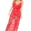 Clothing Rebellious Fashion | Red Floral Maxi Dress With Frill - Zaila