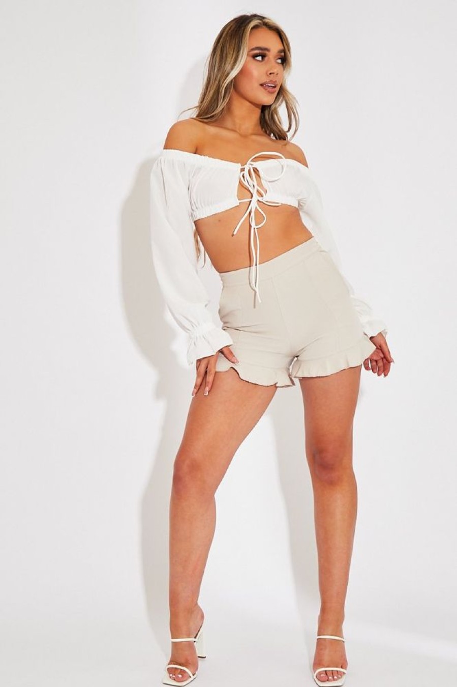 Clothing Rebellious Fashion | Beige Lightweight Frill Hem Shorts - Elleanora