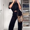 Clothing Rebellious Fashion | Black Plisse Wide Leg Trouser And Top Co-Ord - Hellen