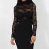 Clothing Rebellious Fashion | Black Lace High Neck Midi Dress-Neriah