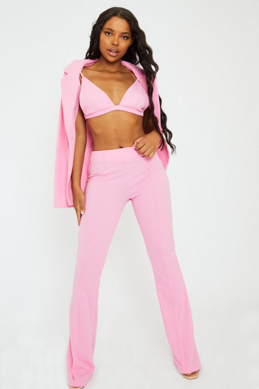 Clothing Rebellious Fashion | Light Pink Front Seam Flare Tailored Trousers - Celia