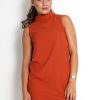 Clothing Rebellious Fashion | Caila Rust High Neck Shift Dress