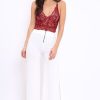 Clothing Rebellious Fashion | Wine Lace Cross Back Bodysuit - Brogan