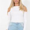 Clothing Rebellious Fashion | White Ribbed Cold Shoulder Bodysuit - Gigi