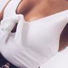 Clothing Rebellious Fashion | White Rib Plunge Tie Front Bodysuit - Ryver