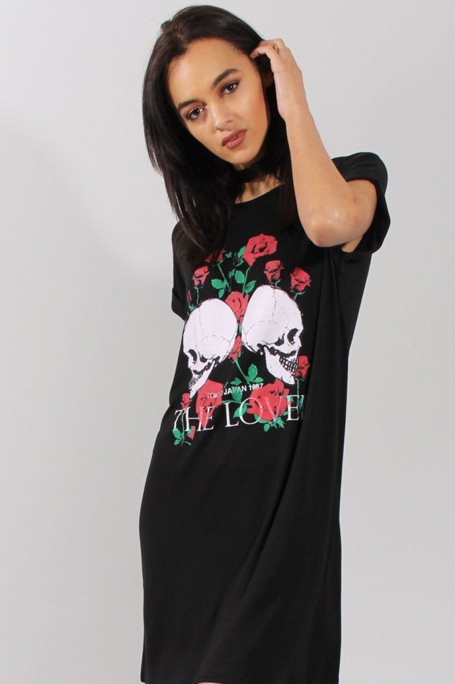 Clothing Rebellious Fashion | Black Slogan Print Tshirt Dress - Avril