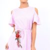 Clothing Rebellious Fashion | Pink Striped Cold Shoulder Embroidered Shirt Dress - Isadora