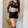 Clothing Rebellious Fashion | Black Slinky Slit Hem Micro Mini Skirt - Jaya