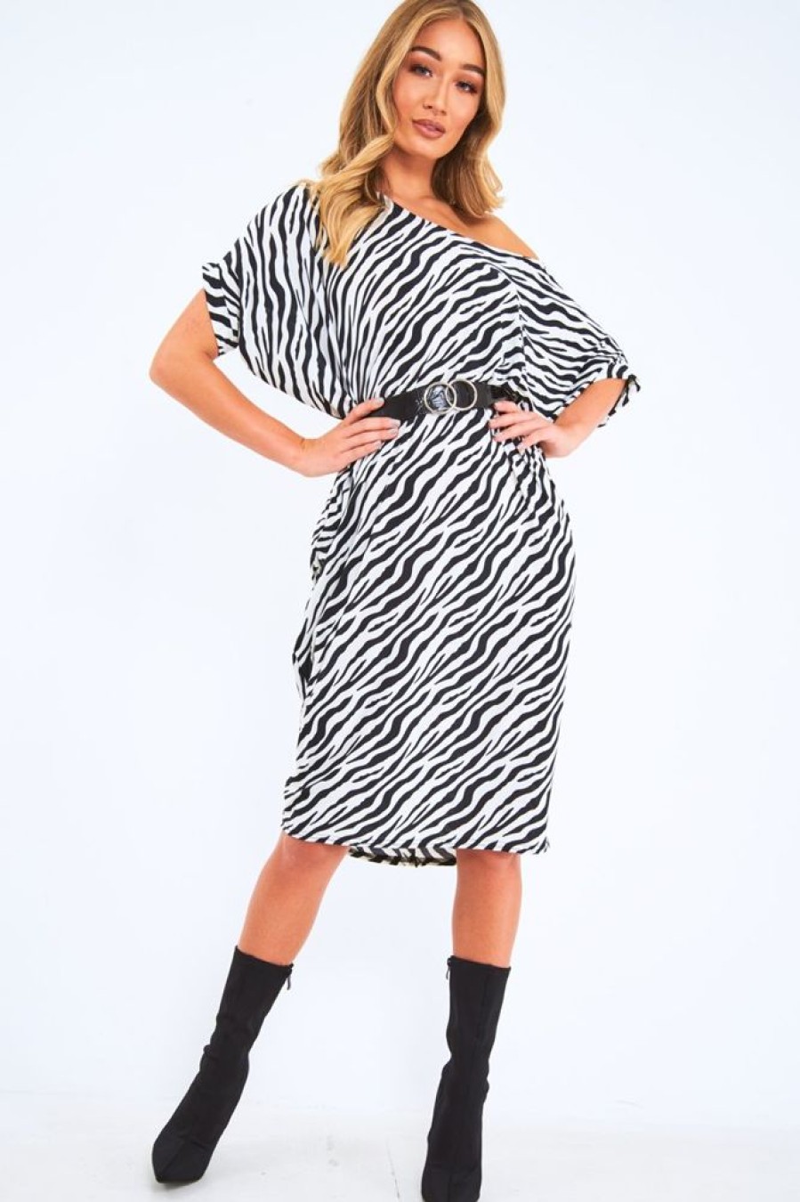 Clothing Rebellious Fashion | Zebra Slinky Midi T-Shirt Dress - Cambriella