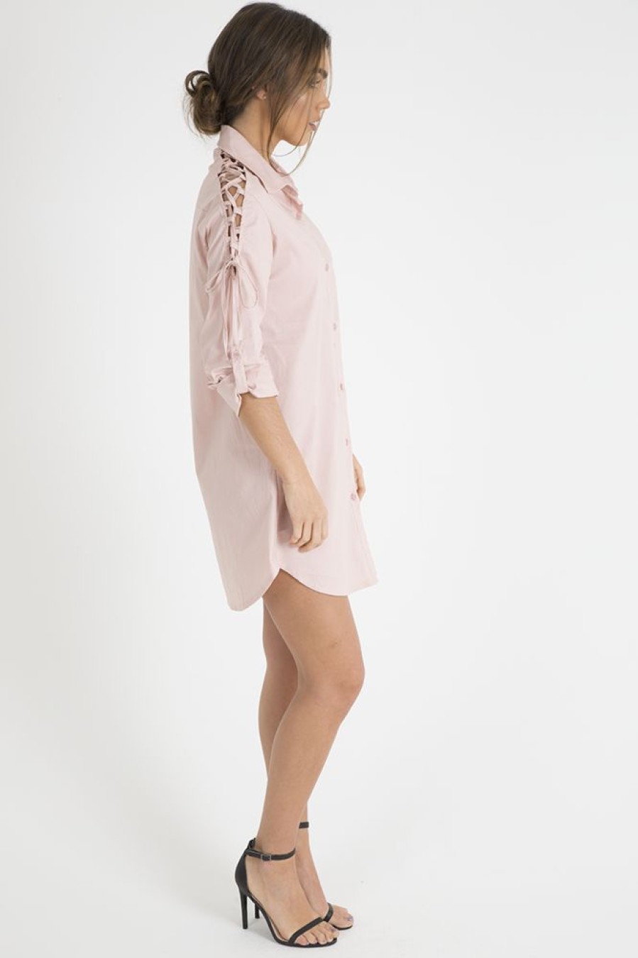 Clothing Rebellious Fashion | Pink Tied Shoulder Oversized Shirt Dress - Helen