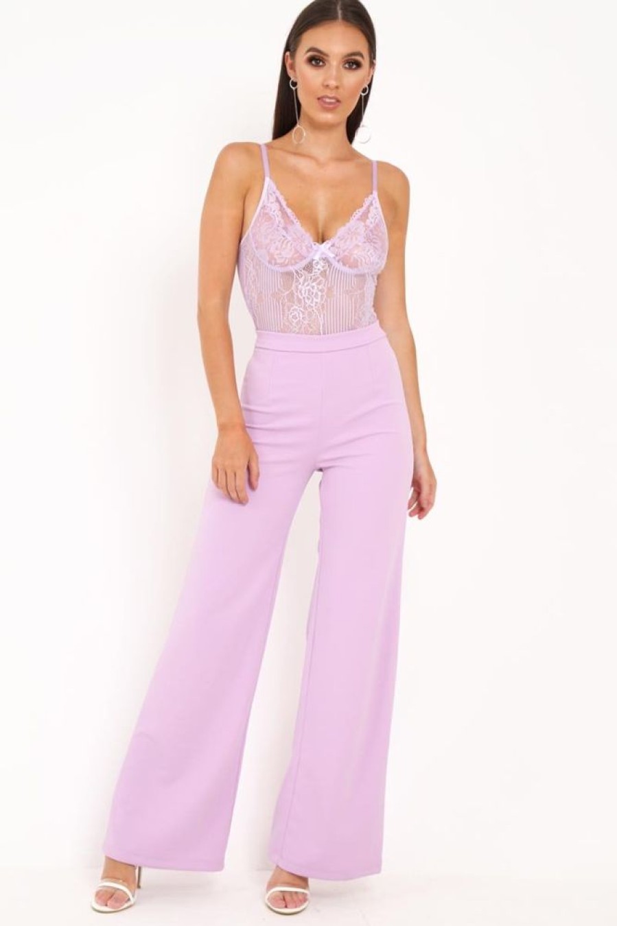 Clothing Rebellious Fashion | Lilac Sheer Lace Bodysuit - Katia