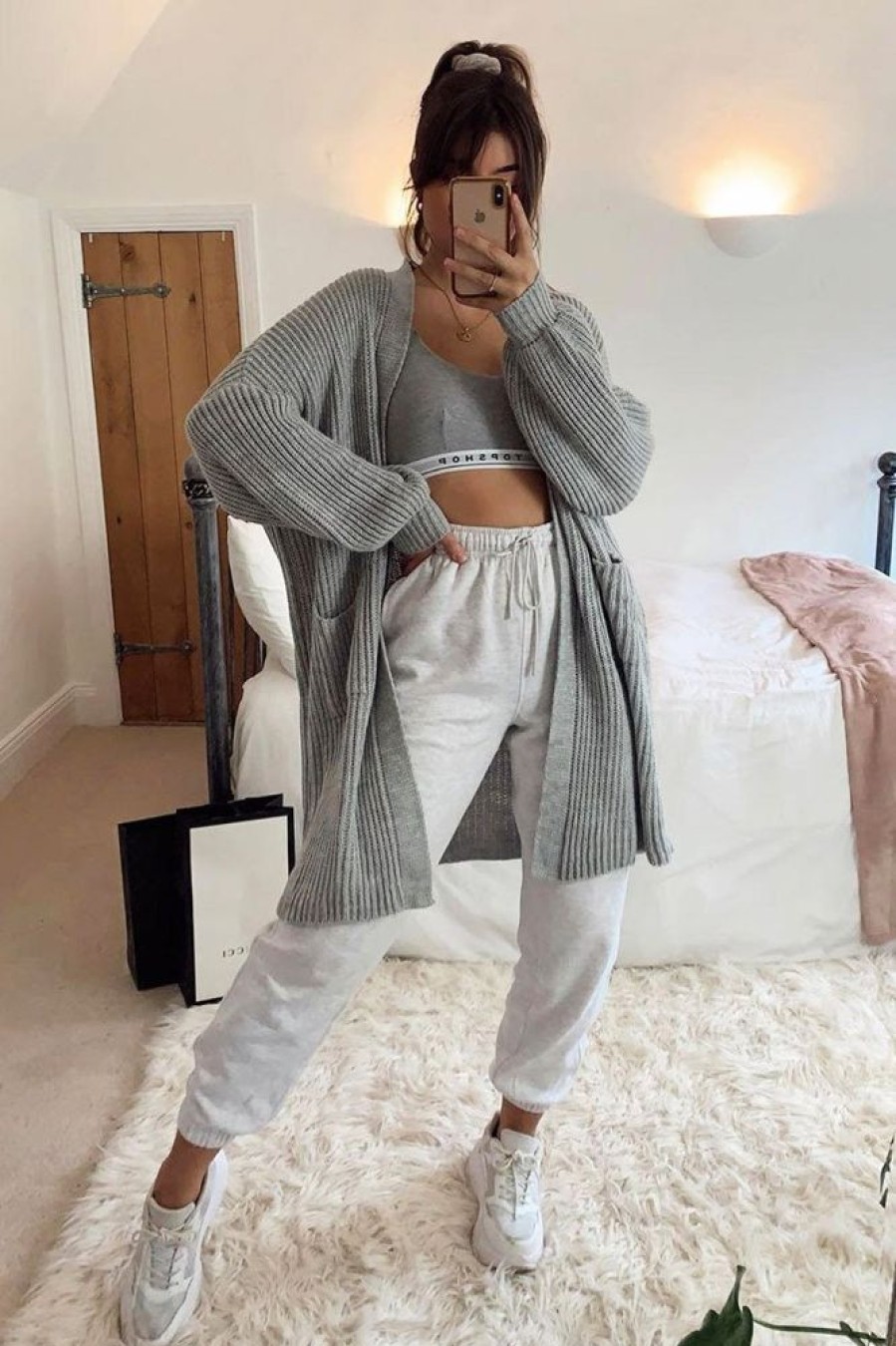 Clothing Rebellious Fashion | Grey Balloon Sleeve Longline Knit Cardigan - Abbie