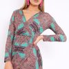 Clothing Rebellious Fashion | Green Paisley Print Slinky Wrap Dress - Denise