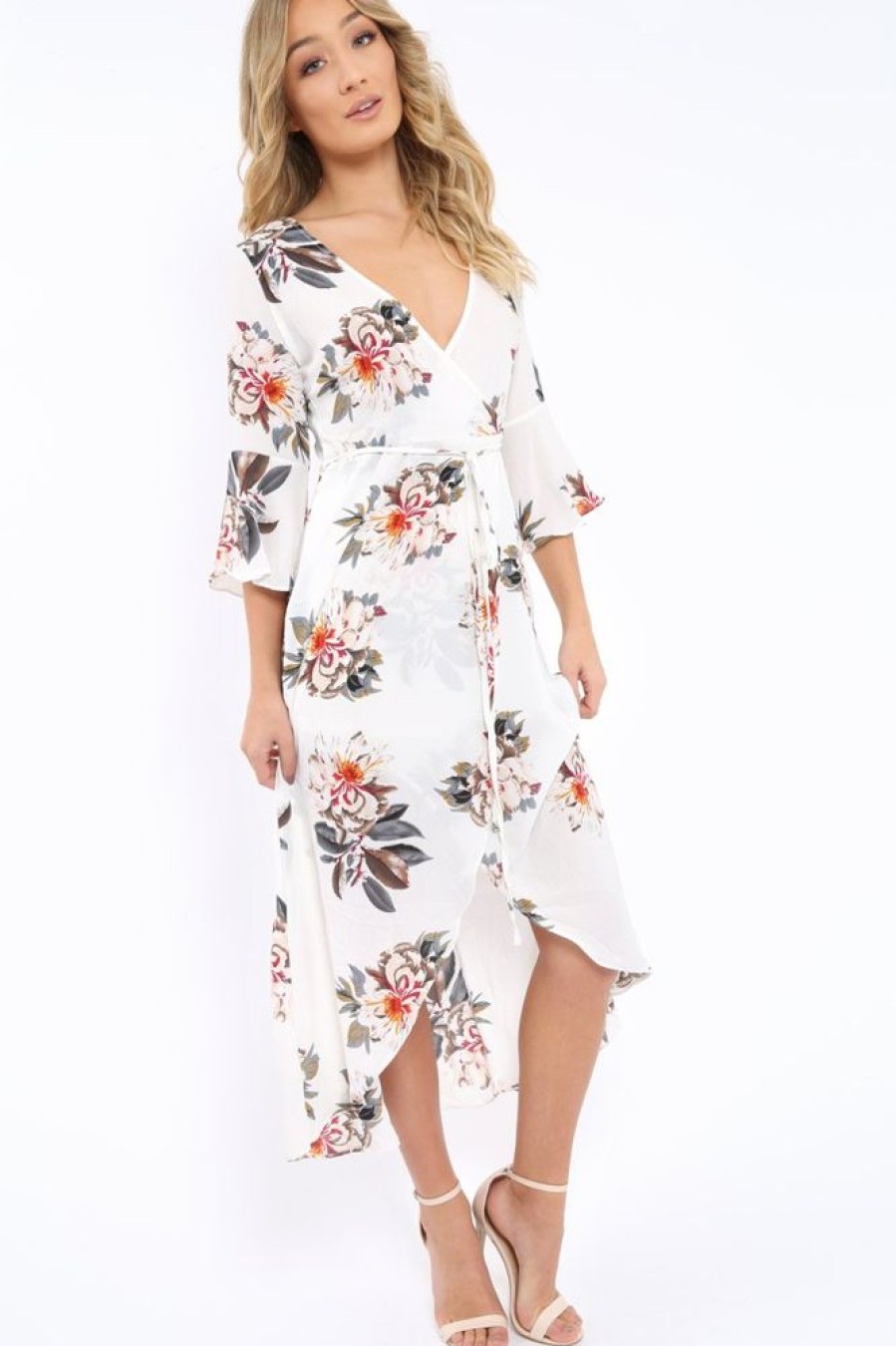 Clothing Rebellious Fashion | White Floral Wrap Dress - Adley