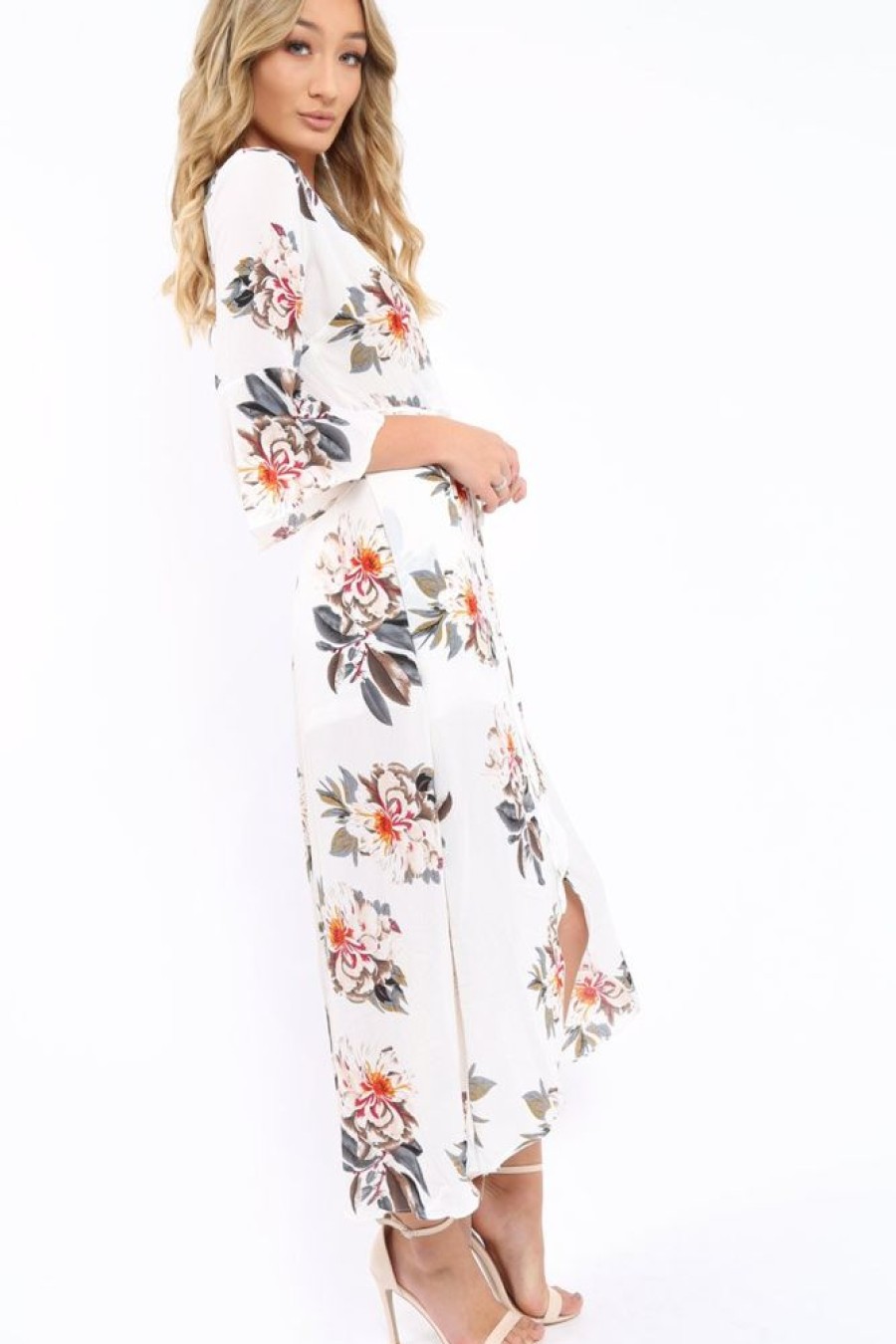 Clothing Rebellious Fashion | White Floral Wrap Dress - Adley