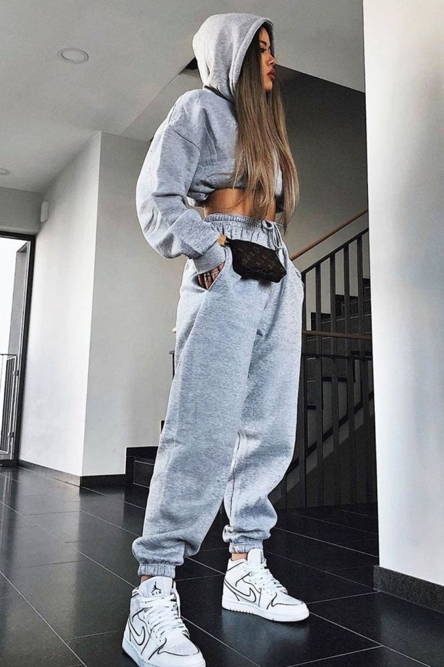 Clothing Rebellious Fashion | Grey Cropped Oversized Hoodie And Joggers Co-Ord - Karenza