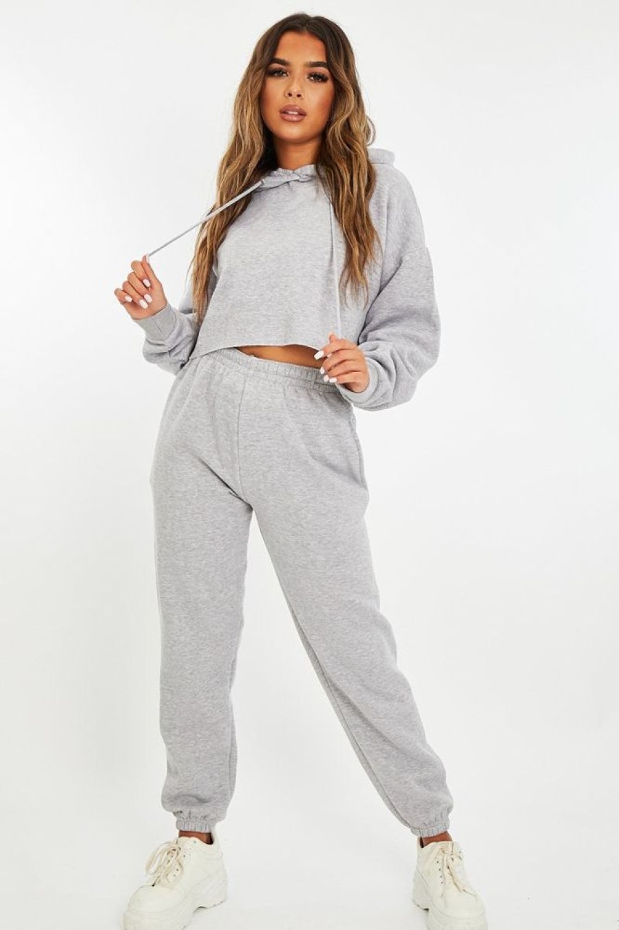 Clothing Rebellious Fashion | Grey Cropped Oversized Hoodie And Joggers Co-Ord - Karenza