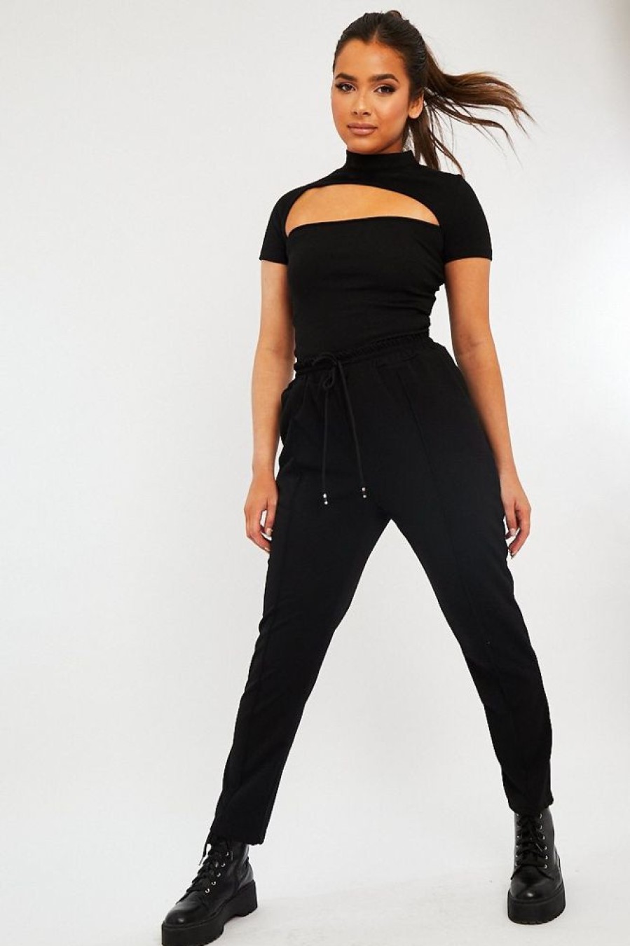 Clothing Rebellious Fashion | Black Piping Detail Woven Trouser - Laila