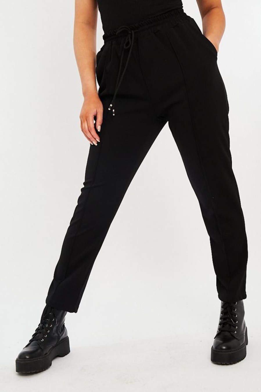 Clothing Rebellious Fashion | Black Piping Detail Woven Trouser - Laila