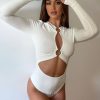 Clothing Rebellious Fashion | White Ring Detail Cut Out Long Sleeve Bodysuit - Elissa