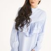 Clothing Rebellious Fashion | Blue Frill Detail Oversized Shirt - Lydia