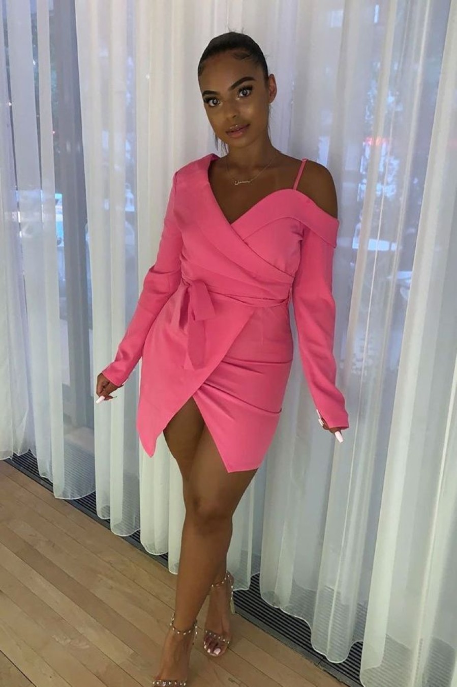 Clothing Rebellious Fashion | Pink Off The Shoulder Blazer Dress - Halia