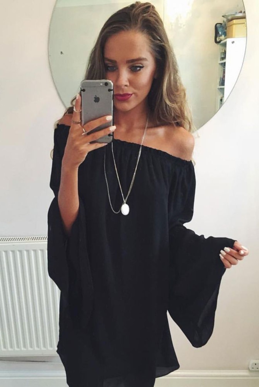 Clothing Rebellious Fashion | Gabriel Black Off The Shoulder Dress