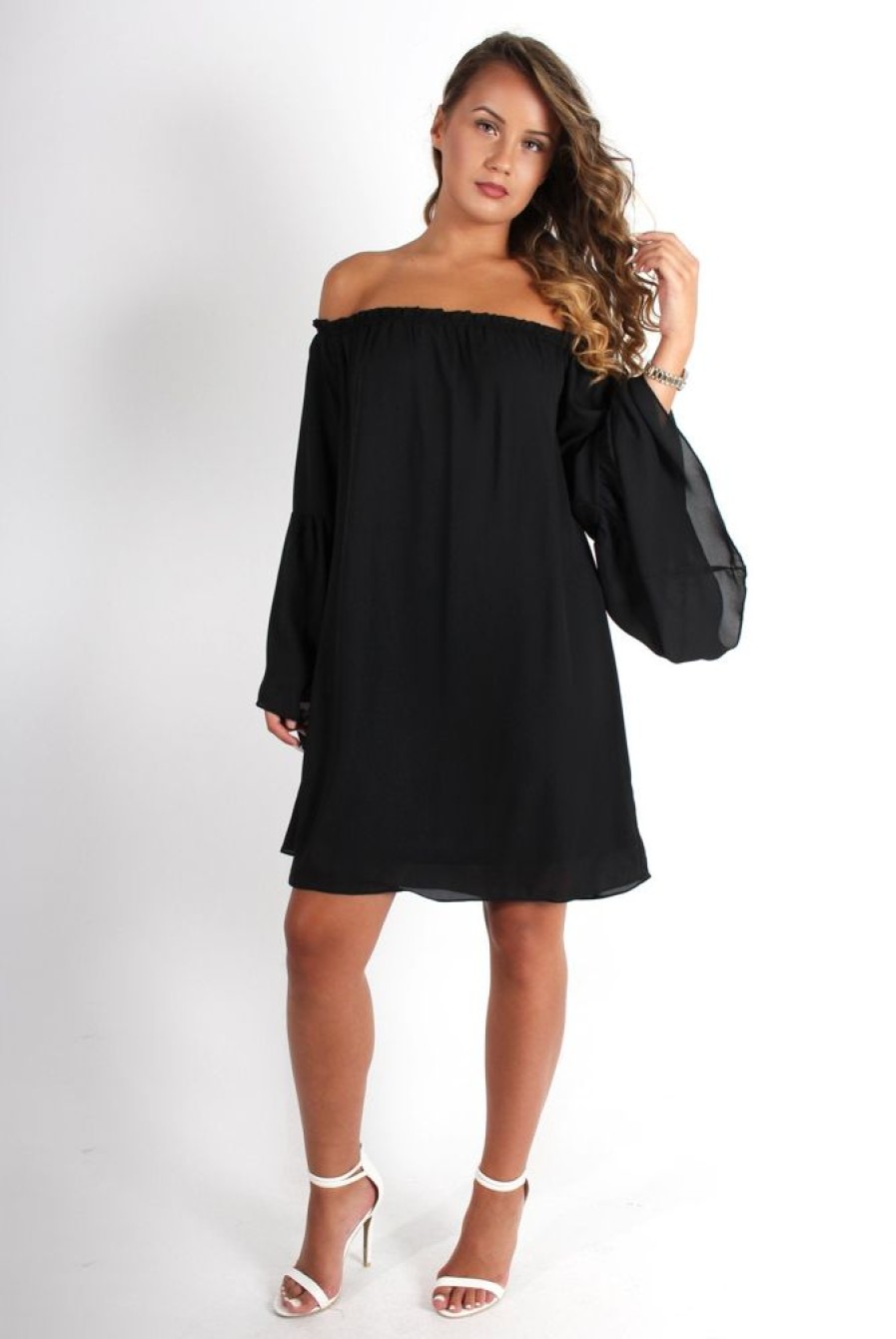 Clothing Rebellious Fashion | Gabriel Black Off The Shoulder Dress