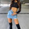 Clothing Rebellious Fashion | Light Blue Distressed Denim Mini Skirt - Joya