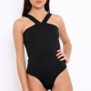 Clothing Rebellious Fashion | Black V Neck Strap Bandeau Bodysuit - Karlah