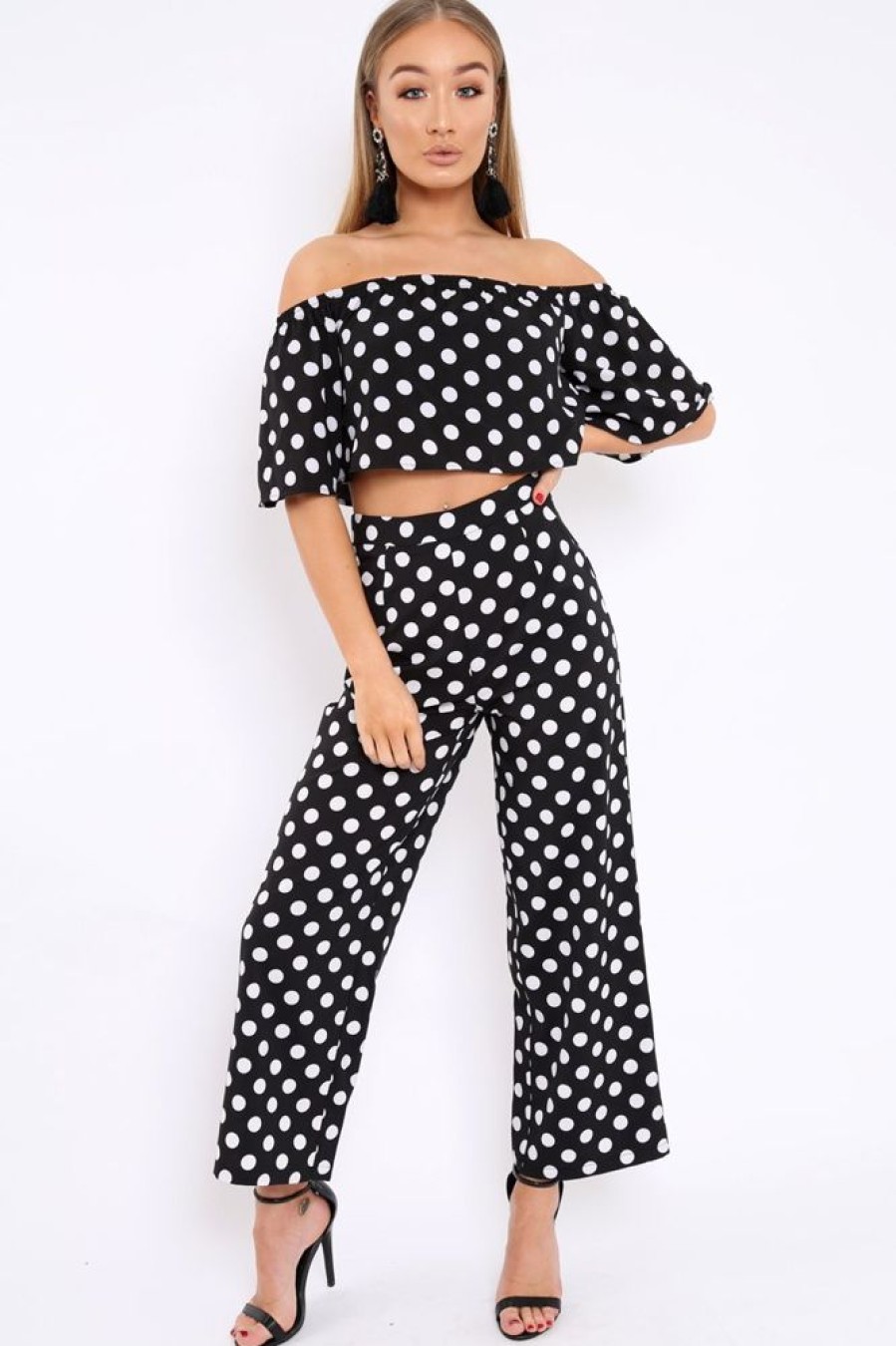 Clothing Rebellious Fashion | Black Polka Dot Co-Ord Set - Iselle