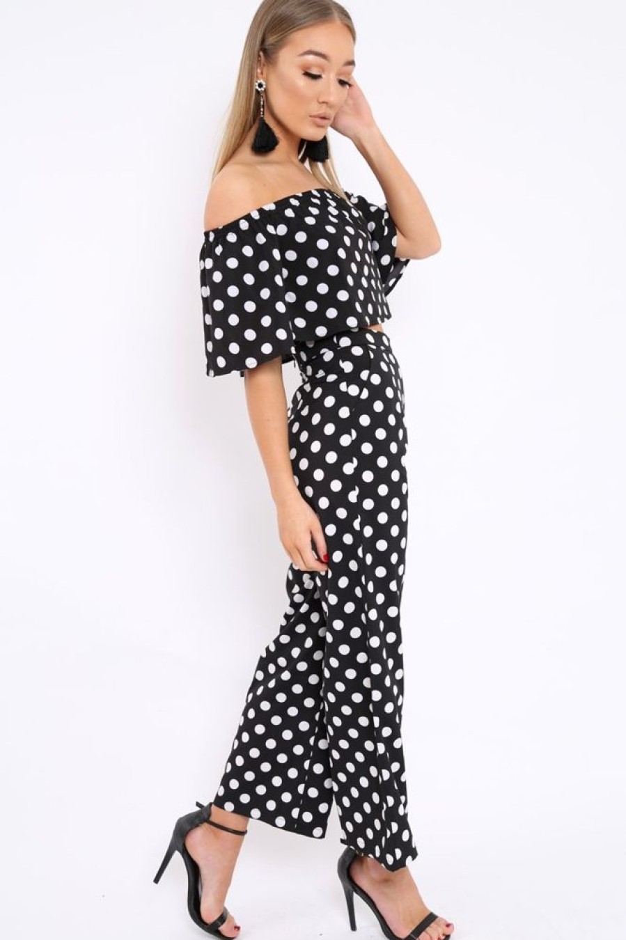 Clothing Rebellious Fashion | Black Polka Dot Co-Ord Set - Iselle