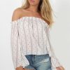 Clothing Rebellious Fashion | White Pattern Bardot Three Quarter Bell Sleeve Crop- Chantelle