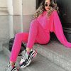 Clothing Rebellious Fashion | Neon Pink Cable Knit Batwing Jumper Loungwear Set - Janea