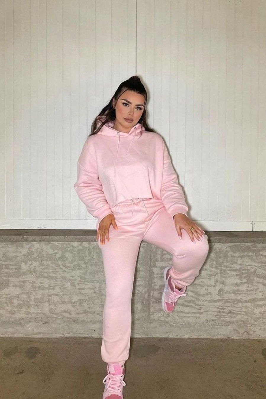 Clothing Rebellious Fashion | Pink Cropped Oversized Hoodie And Joggers Co-Ord - Karenza