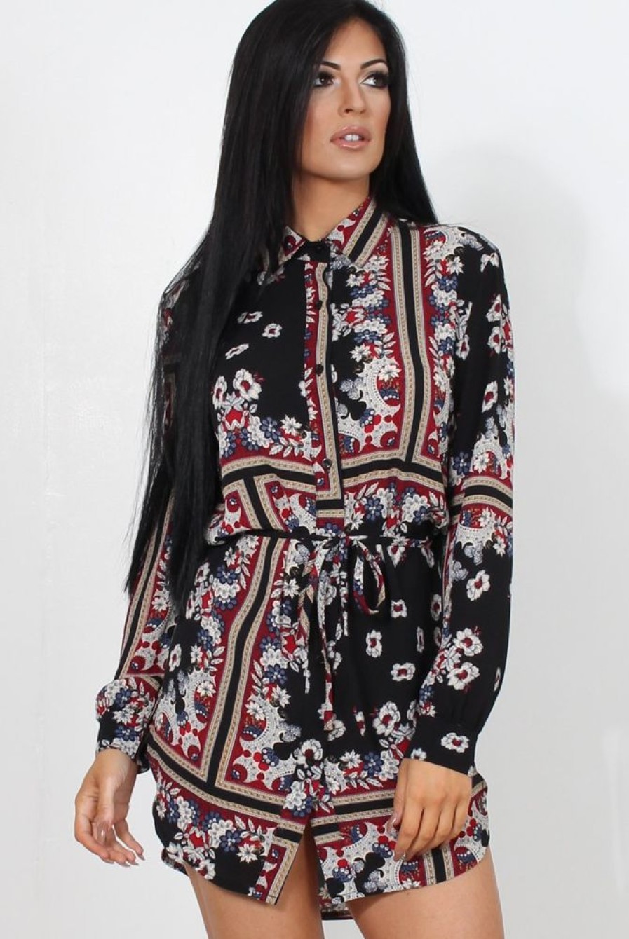 Clothing Rebellious Fashion | Bono Black Paisley Print Shirt Dress