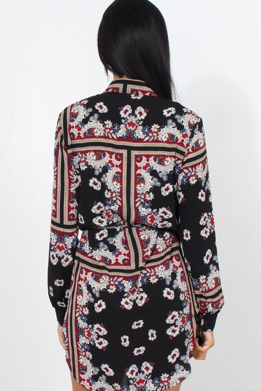 Clothing Rebellious Fashion | Bono Black Paisley Print Shirt Dress