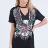 Clothing Rebellious Fashion | Black Choker Live N Love Eagle Print T Shirt Dress - Tia