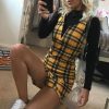 Clothing Rebellious Fashion | Mustard Tartan Plunge Neck Mini Dress - Irisa