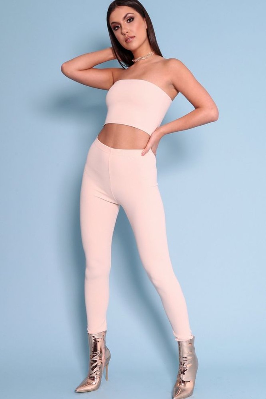 Clothing Rebellious Fashion | Nude Bandeau Top And Leggings Co-Ord - Kristina