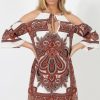 Clothing Rebellious Fashion | Brown Print Cold Shoulder Dress - Khaleesi