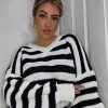 Clothing Rebellious Fashion | White Striped Chunky Knit Oversized Cardigan - Pedra