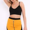 Clothing Rebellious Fashion | Mustard Black And Red Colour Block Zip Front Mini Skirt And Bralet Co-Ord - Kacey