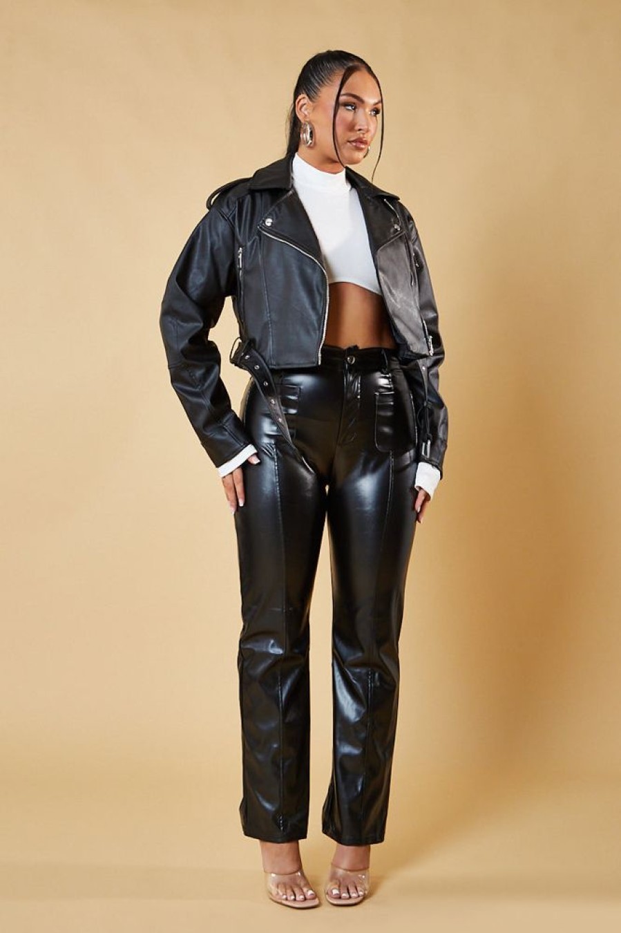 Clothing Rebellious Fashion | Black Faux Leather Biker Jacket - Loden